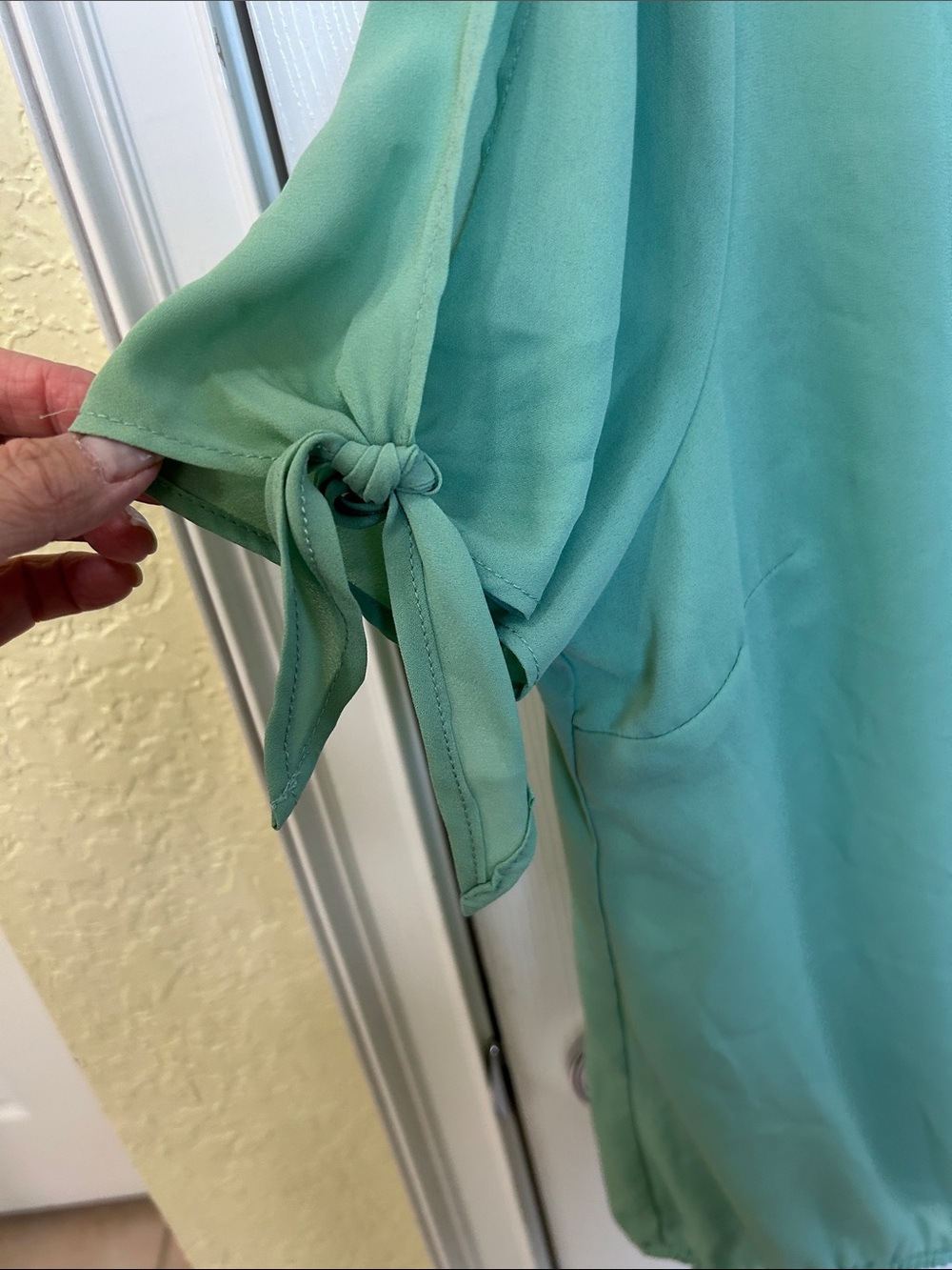 New York & Company Light Sage Tie-Sleeve Blouse - Picture 3 of 5